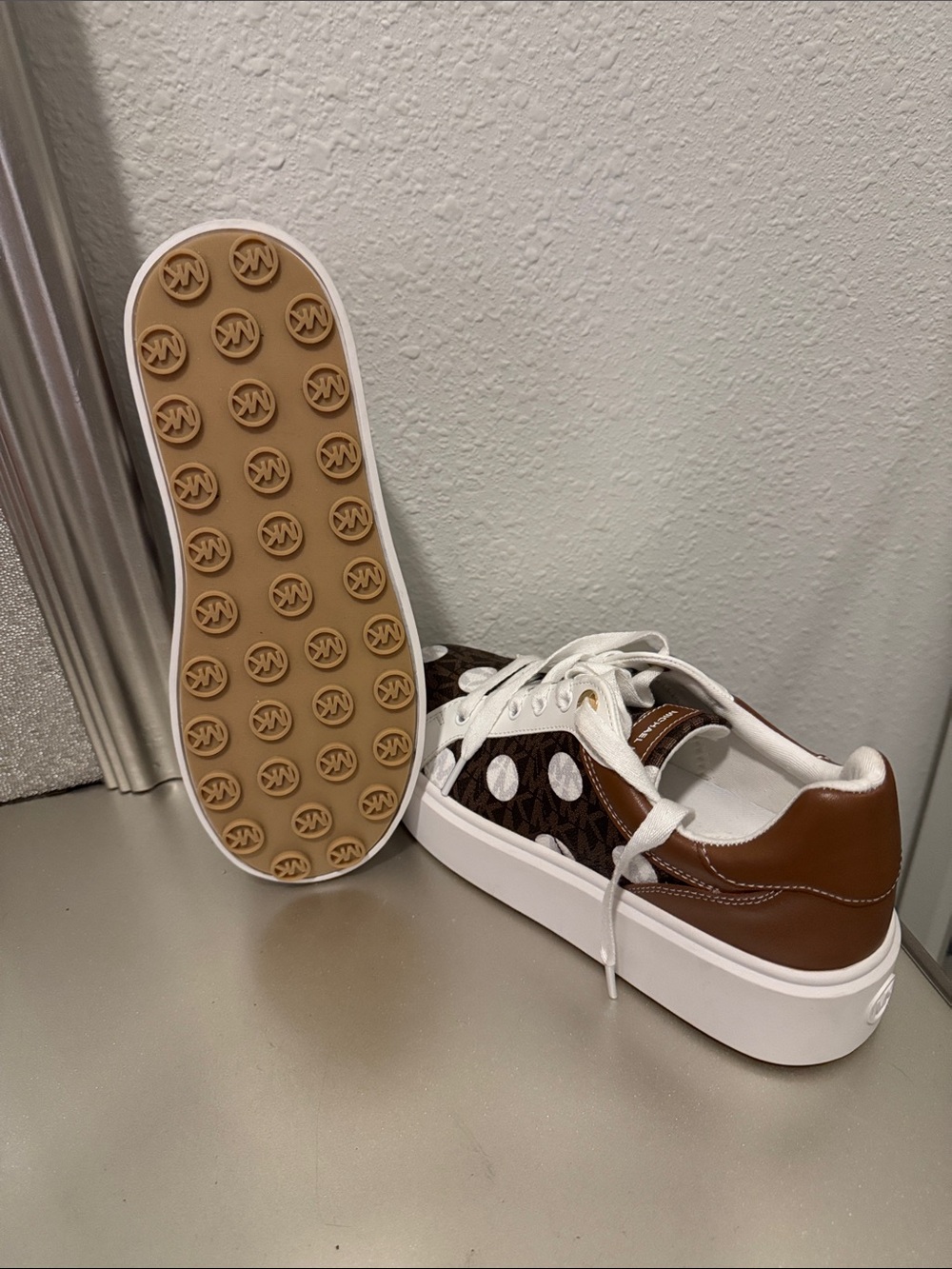 Michael Kors Brown & White MK Polka Dot Low-Top Sneakers - Picture 4 of 5